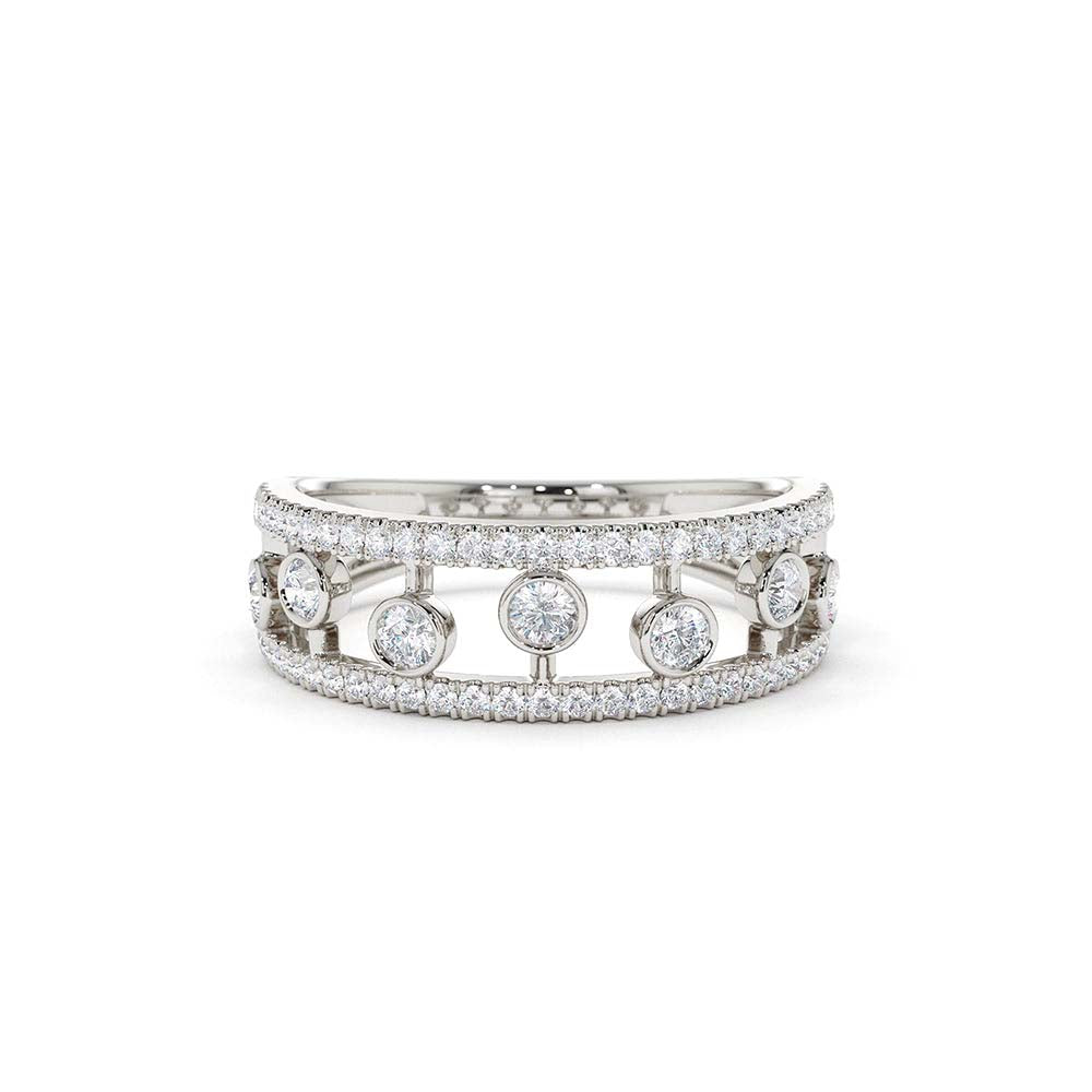 Double Row Pave Ring w/ Floating Diamonds in 14K Gold — view 3