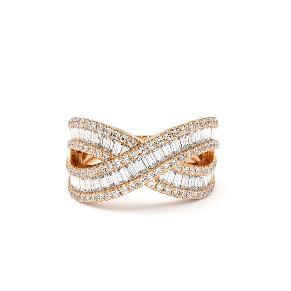 Baguette Diamond Crossover Ring in 14K Gold — view 5