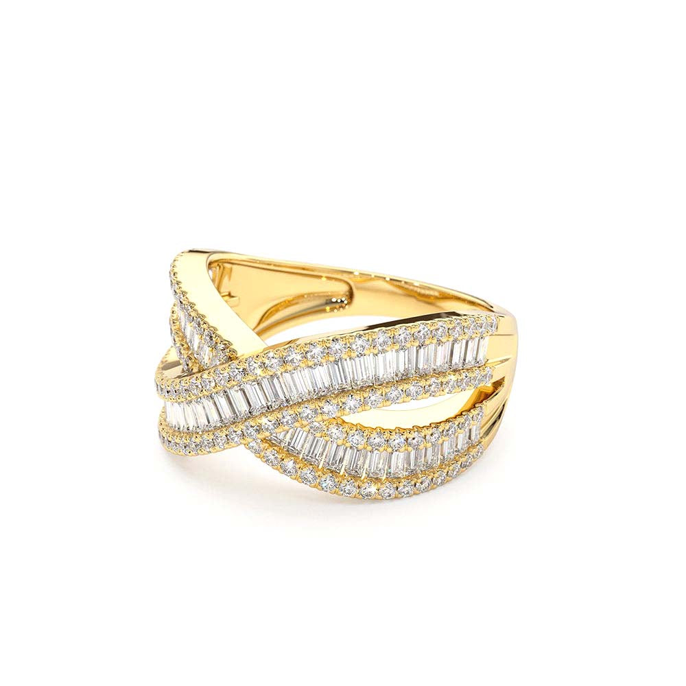 Baguette Diamond Crossover Ring in 14K Gold — view 2