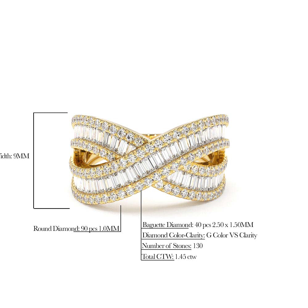 Baguette Diamond Crossover Ring in 14K Gold — view 3