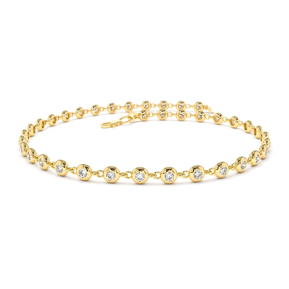 Bezel Setting Diamond Tennis Bracelet in 14K Gold — view 1