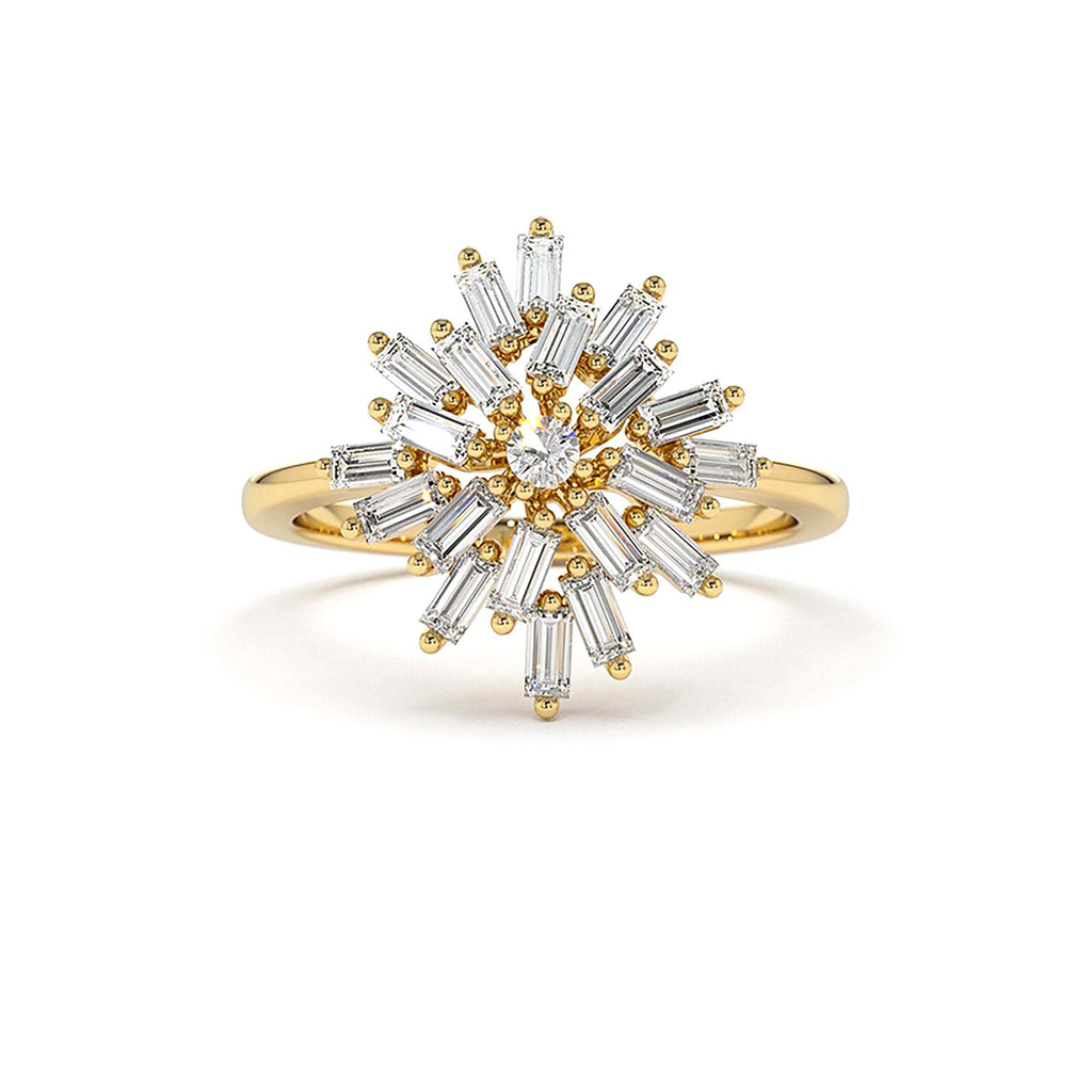 Ballerina Baguette Diamond Cluster Ring in 14K Gold — view 6
