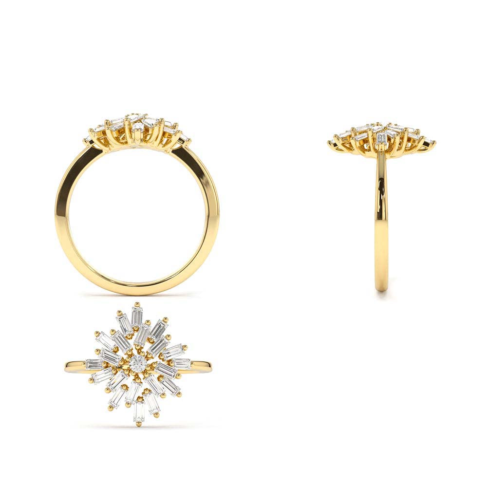 Ballerina Baguette Diamond Cluster Ring in 14K Gold — view 3