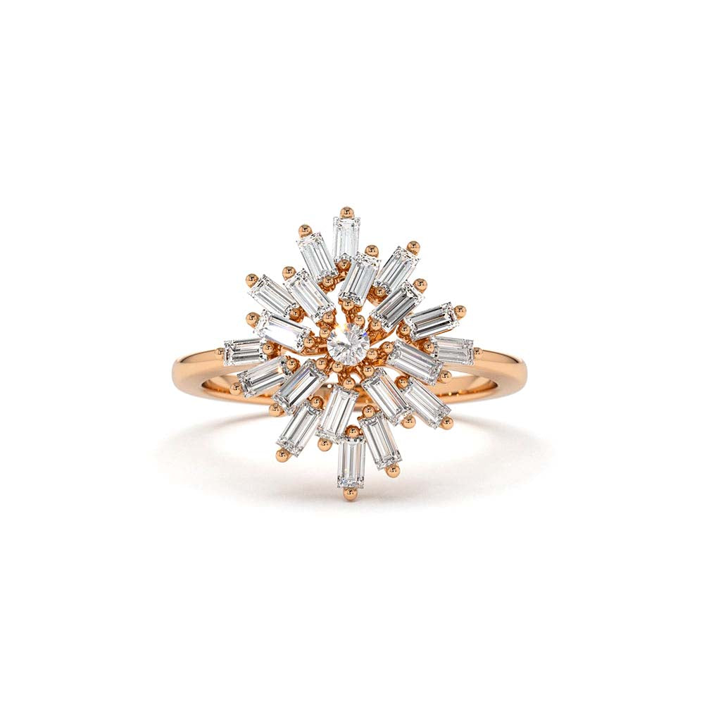 Ballerina Baguette Diamond Cluster Ring in 14K Gold — view 5