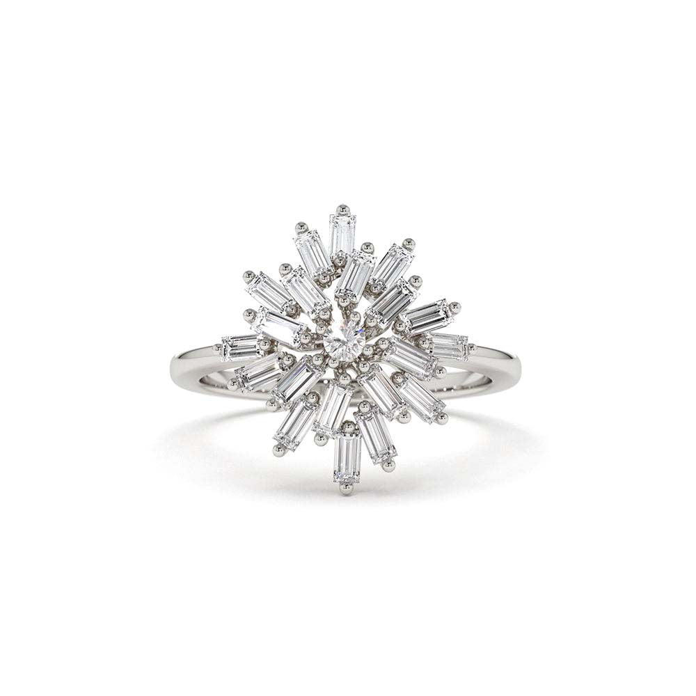 Ballerina Baguette Diamond Cluster Ring in 14K Gold — view 4