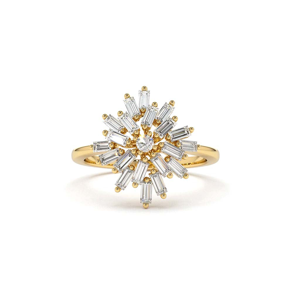 Ballerina Baguette Diamond Cluster Ring in 14K Gold — view 1