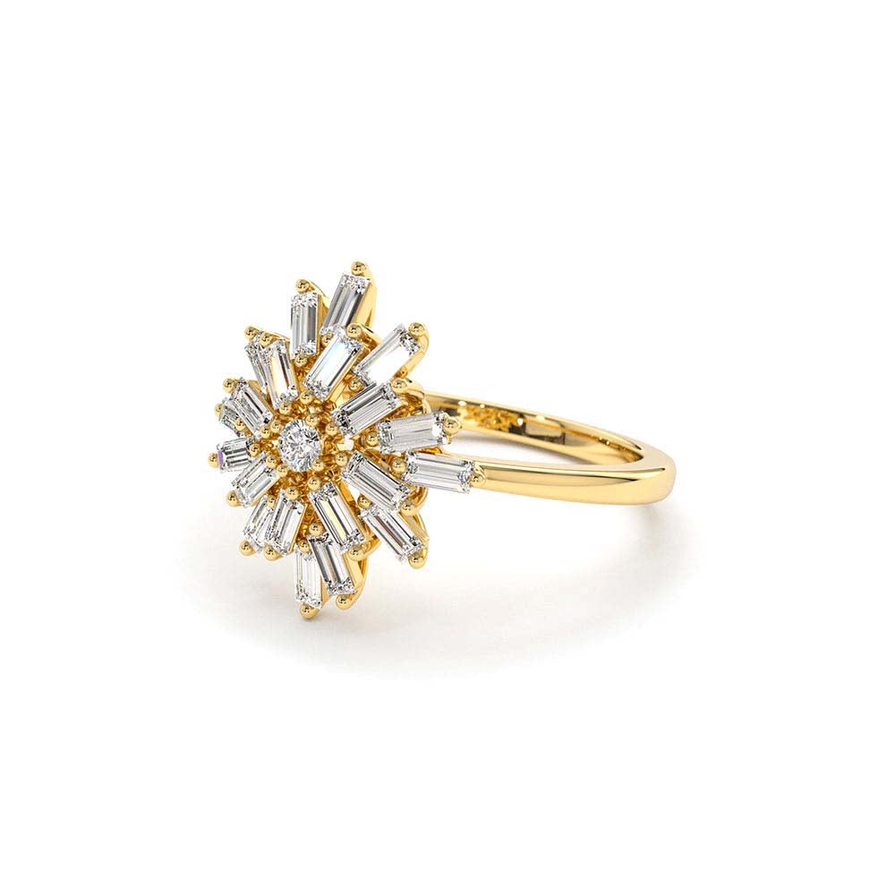 Ballerina Baguette Diamond Cluster Ring in 14K Gold — view 2