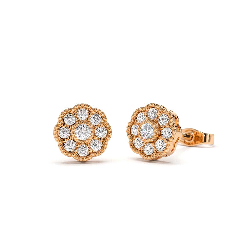 Floral Design Diamond Studs in 14K Gold — view 3