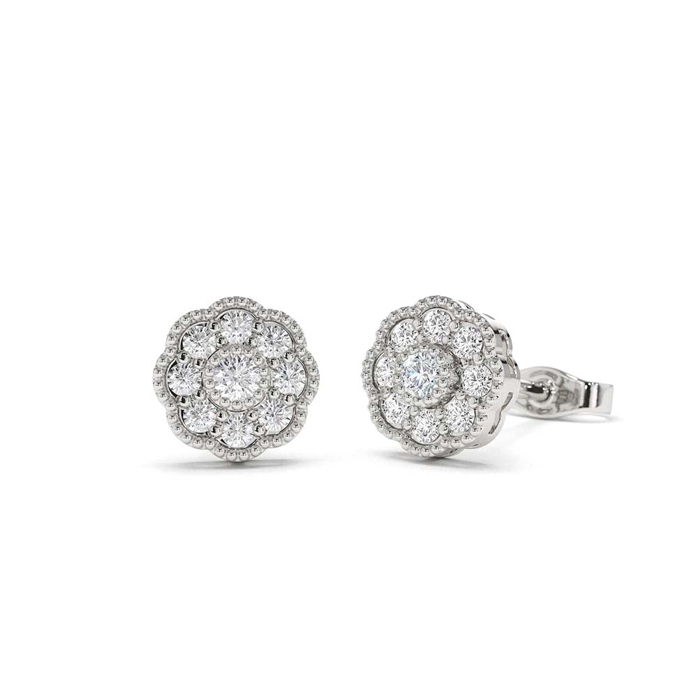 Floral Design Diamond Studs in 14K Gold — view 2
