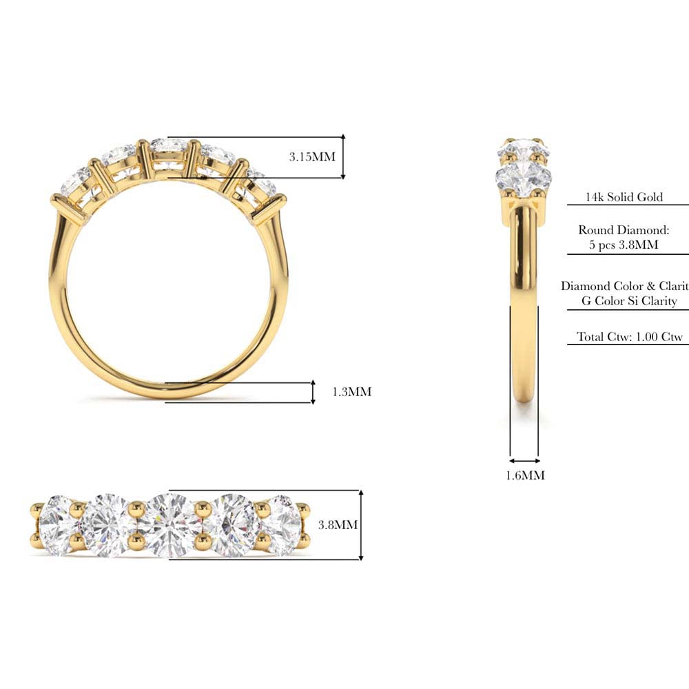 Five Stone 1ctw Wire Basket Diamond Ring in 14K Gold — view 3