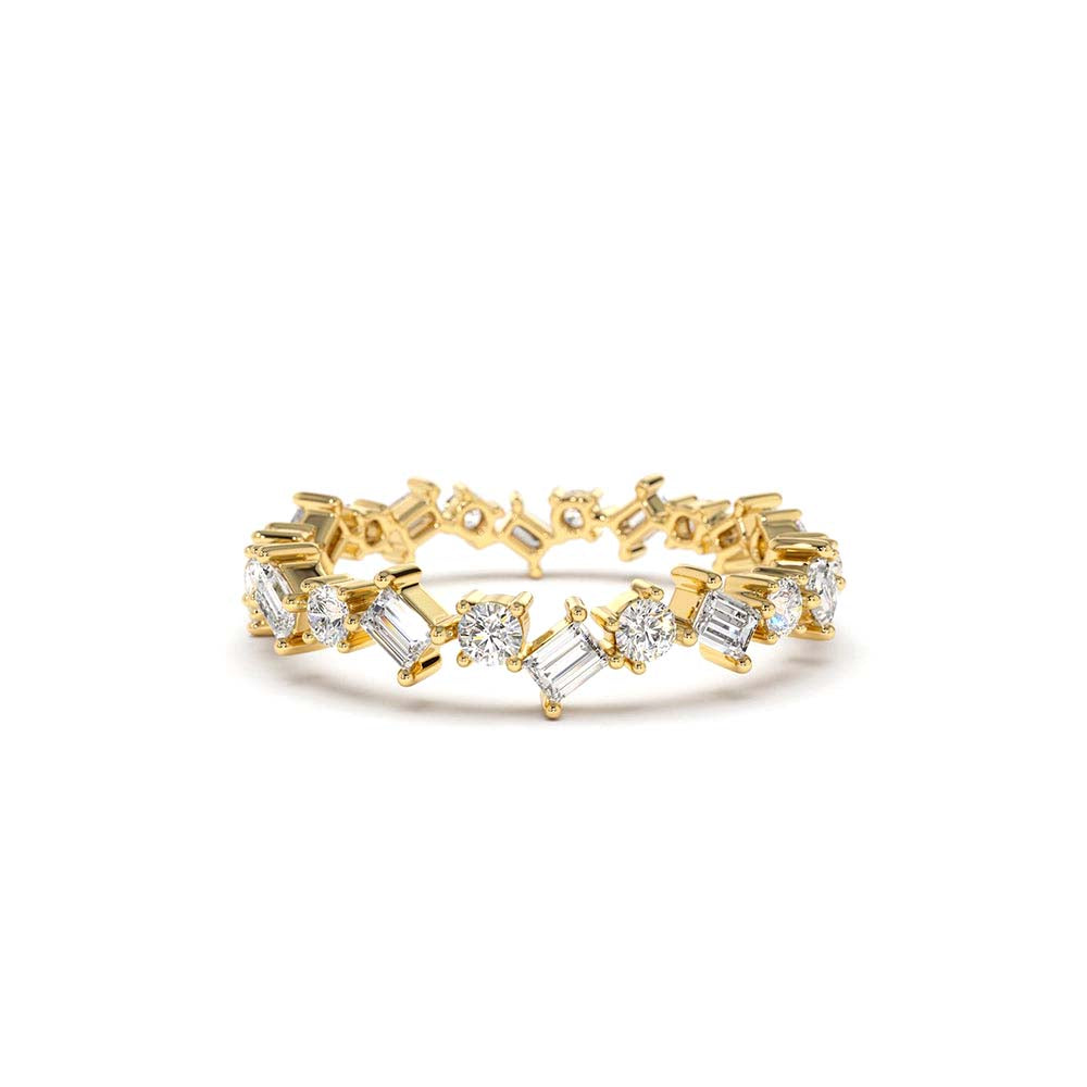 Baguette and Round Diamond Full Eternity Ring in 14K Gold — view 1