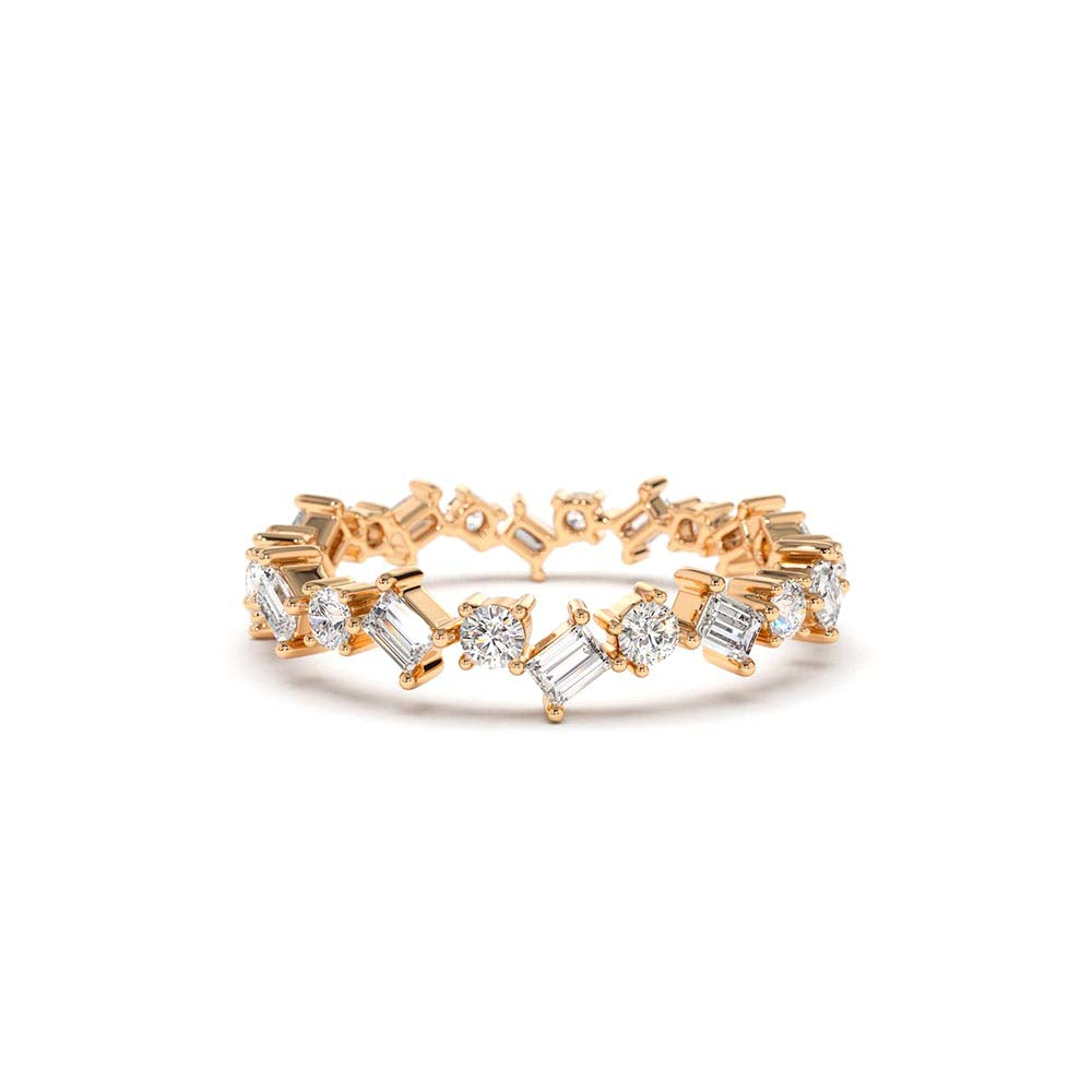 Baguette and Round Diamond Full Eternity Ring in 14K Gold — view 4