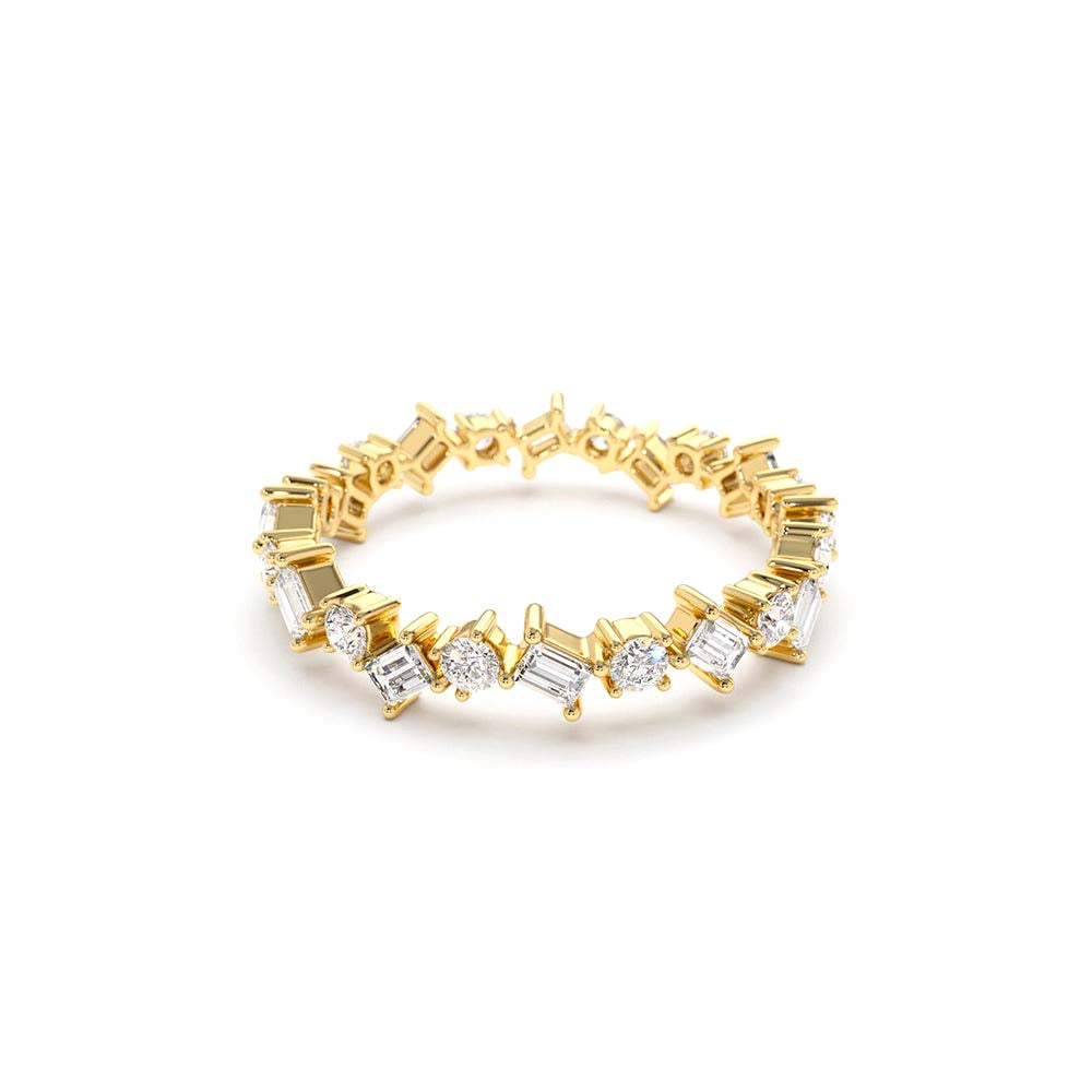 Baguette and Round Diamond Full Eternity Ring in 14K Gold — view 2