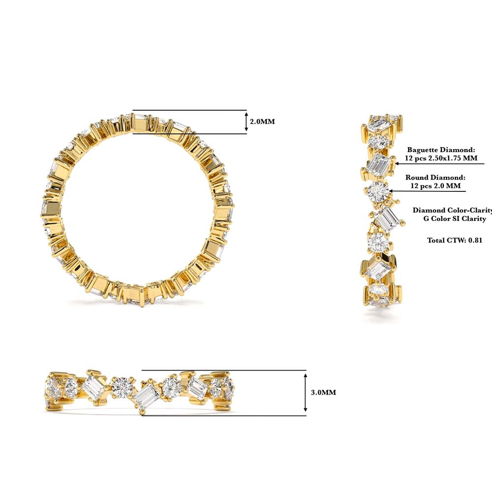 Baguette and Round Diamond Full Eternity Ring in 14K Gold — view 3