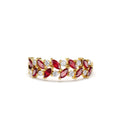 Two Rows Marquise Cut Natural Ruby and Diamond Ring in 14K Gold — view 1