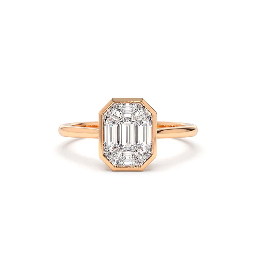 Emerald Cut Illusion Mosaic Solitaire Engagement Ring in 14K Gold — view 5