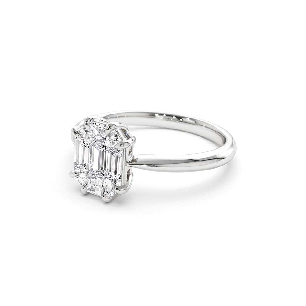Double Claw Step Cut Illusion Solitaire Engagement Ring in 14K Gold — view 4