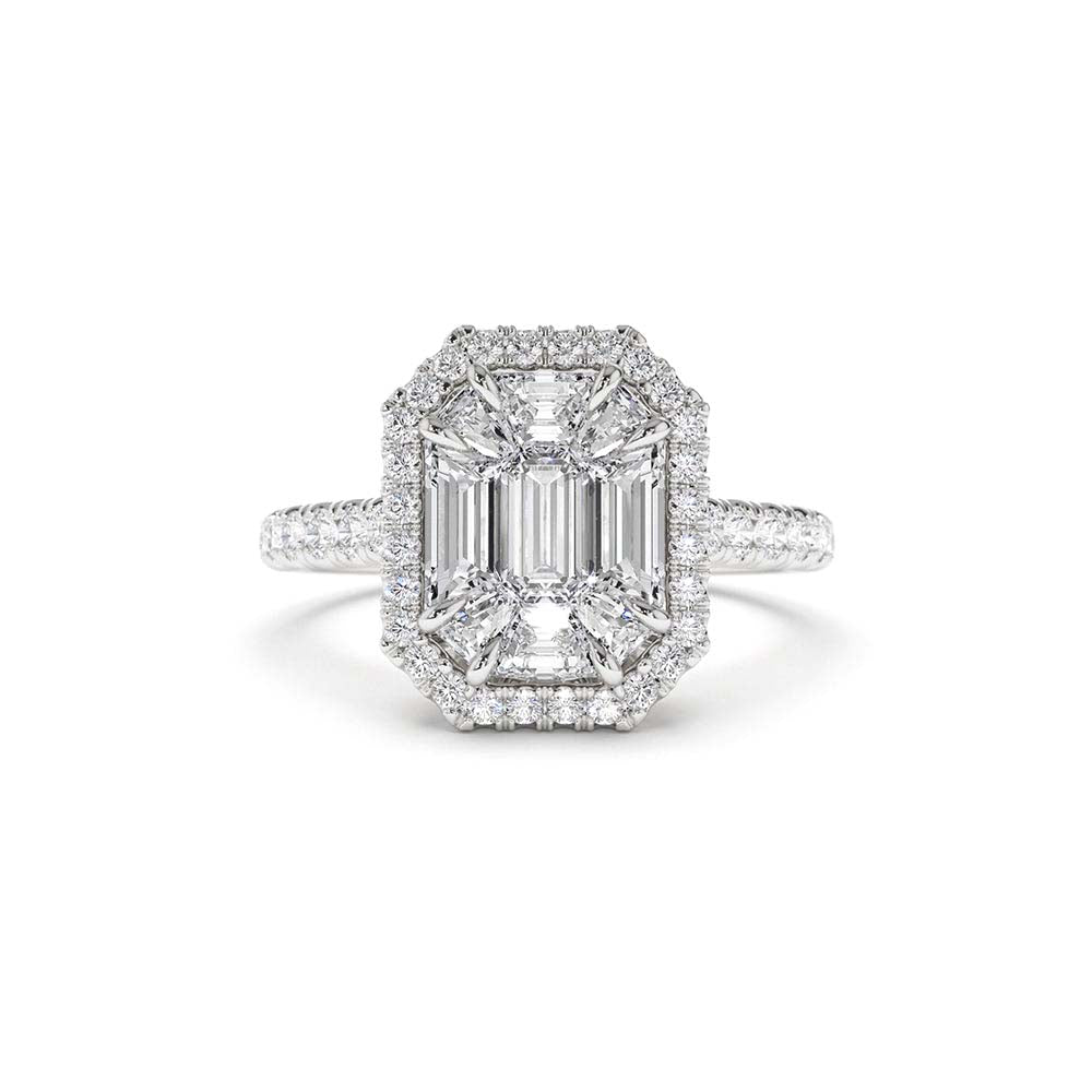 Emerald Cut Illusion Halo Setting Engagement Ring in 14K Gold — view 2