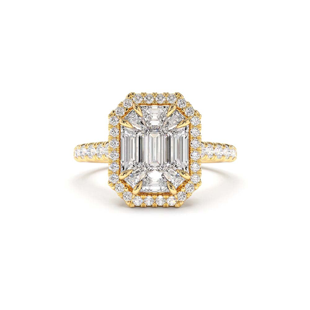 Emerald Cut Illusion Halo Setting Engagement Ring in 14K Gold — view 1