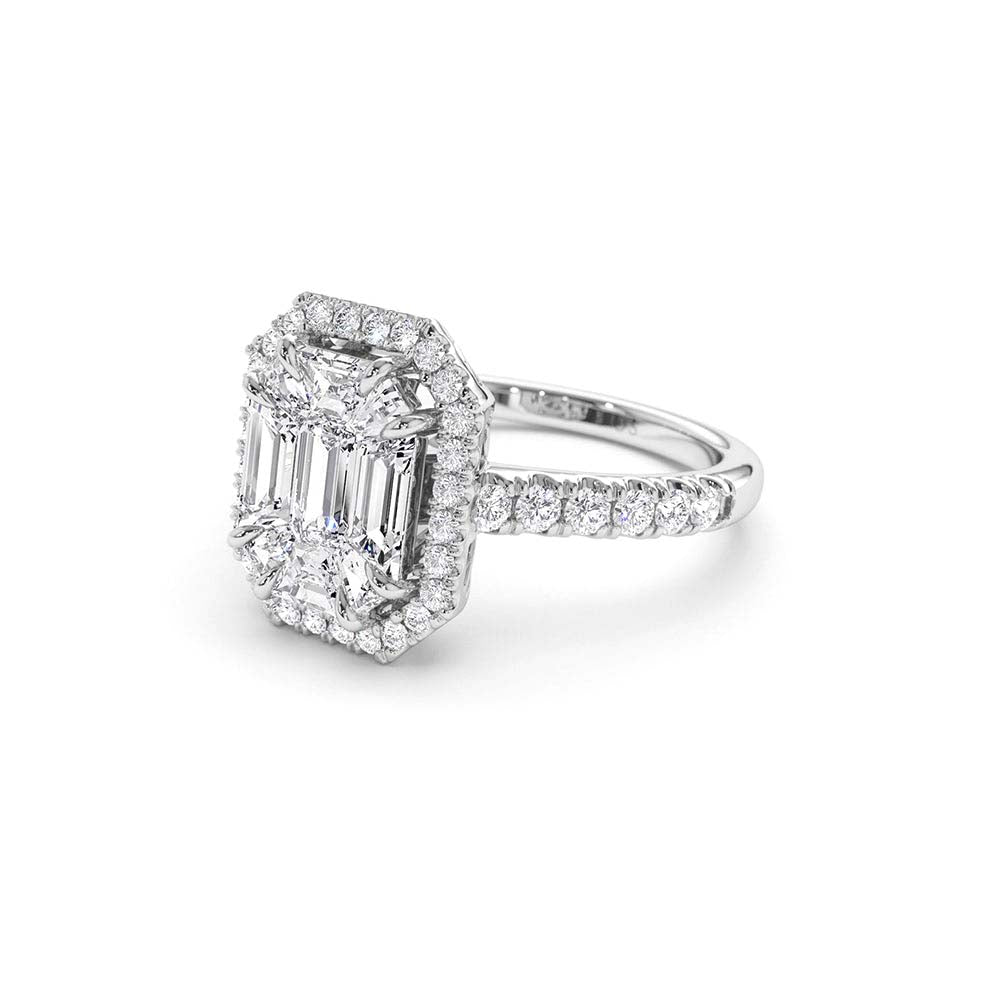 Emerald Cut Illusion Halo Setting Engagement Ring in 14K Gold — view 4
