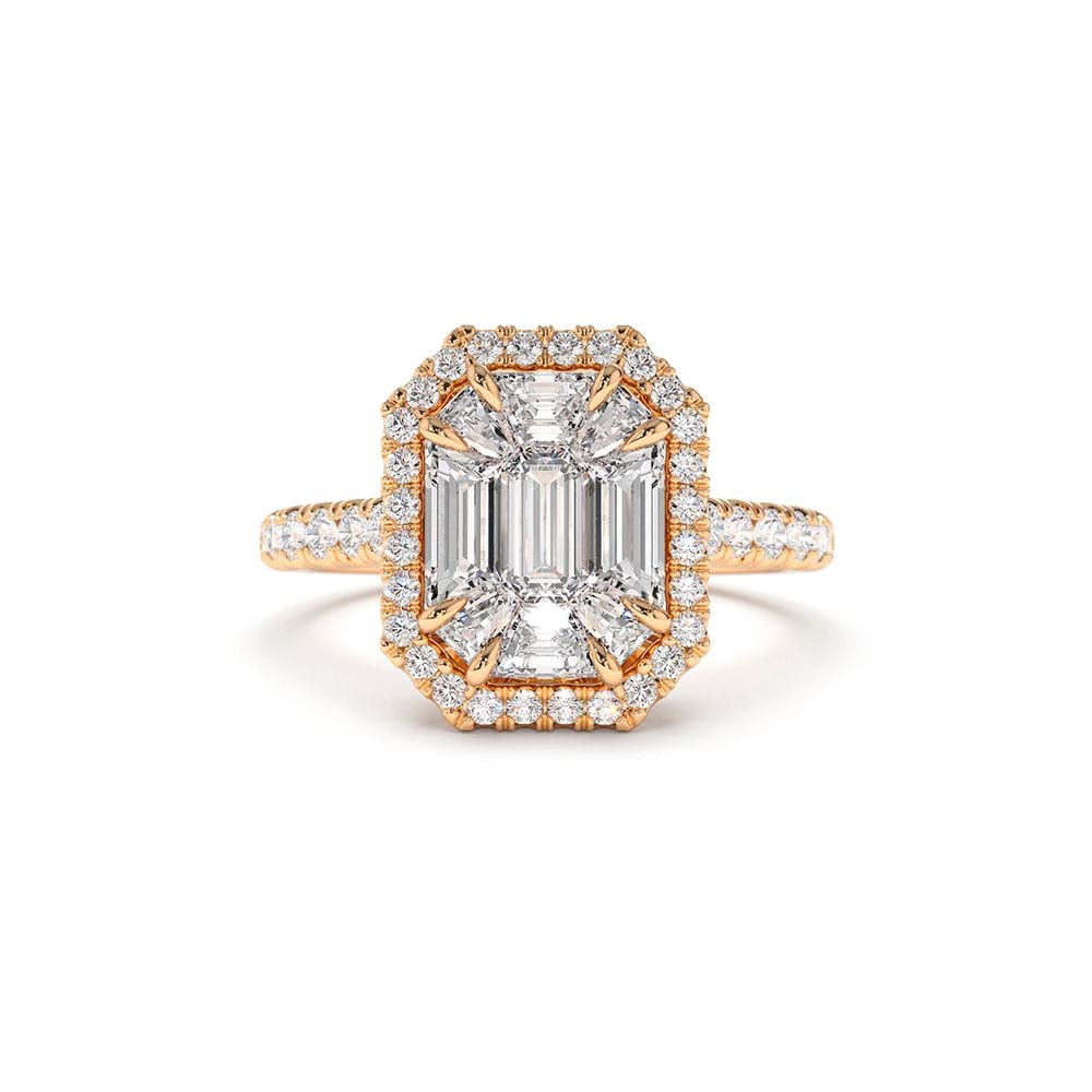 Emerald Cut Illusion Halo Setting Engagement Ring in 14K Gold — view 5