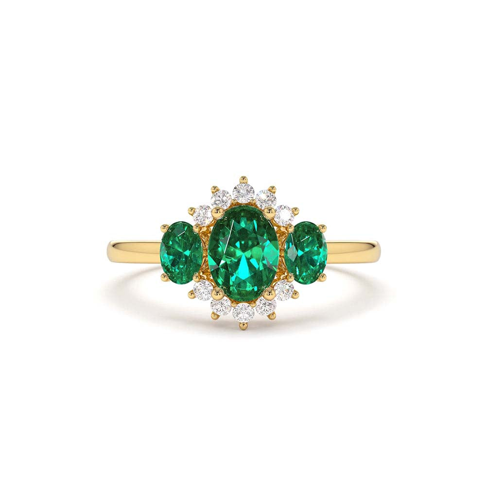 Three Stone Emerald Cluster Ring in 14K Gold — view 1