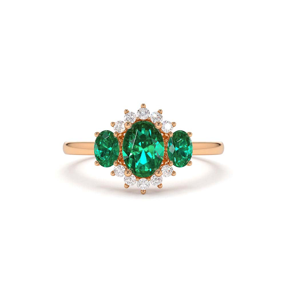 Three Stone Emerald Cluster Ring in 14K Gold — view 5