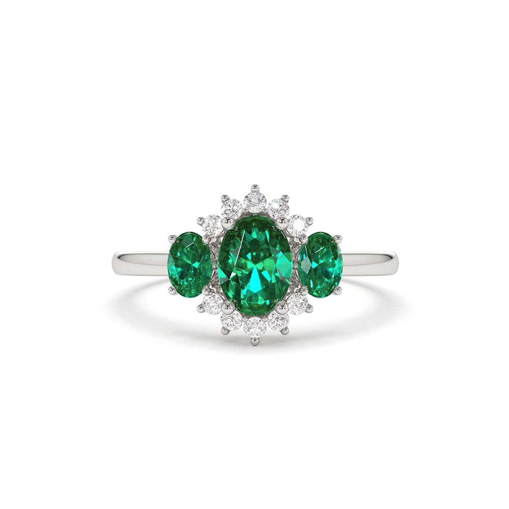 Three Stone Emerald Cluster Ring in 14K Gold — view 4