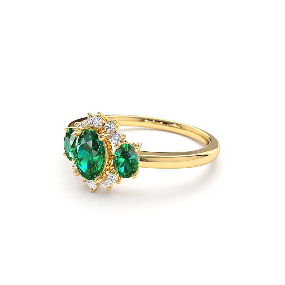 Three Stone Emerald Cluster Ring in 14K Gold — view 2