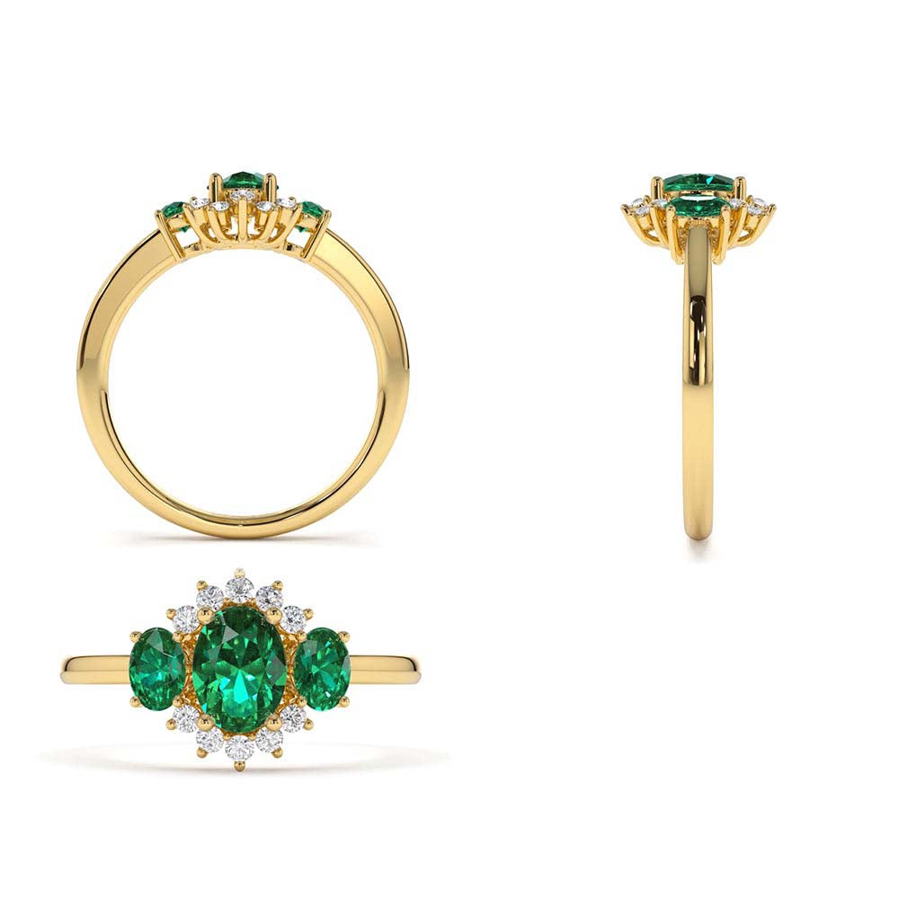 Three Stone Emerald Cluster Ring in 14K Gold — view 3