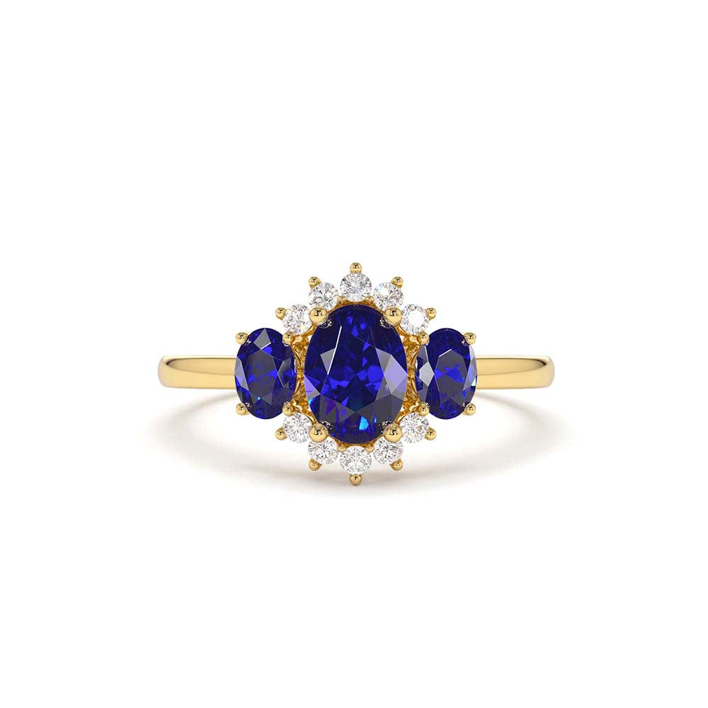 Three Stone Sapphire Cluster Ring in 14K Gold — view 1