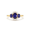 Three Stone Sapphire Cluster Ring in 14K Gold — view 1
