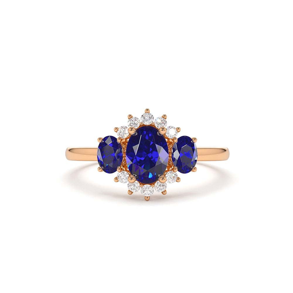 Three Stone Sapphire Cluster Ring in 14K Gold — view 5