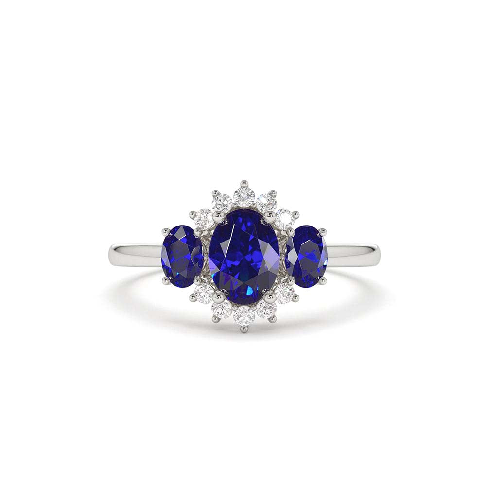 Three Stone Sapphire Cluster Ring in 14K Gold — view 4