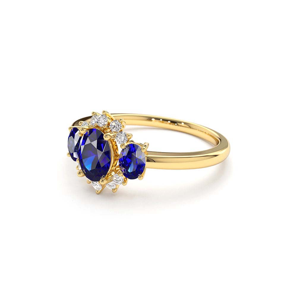 Three Stone Sapphire Cluster Ring in 14K Gold — view 2
