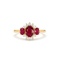 Three Stone Ruby Cluster Ring in 14K Gold — view 1