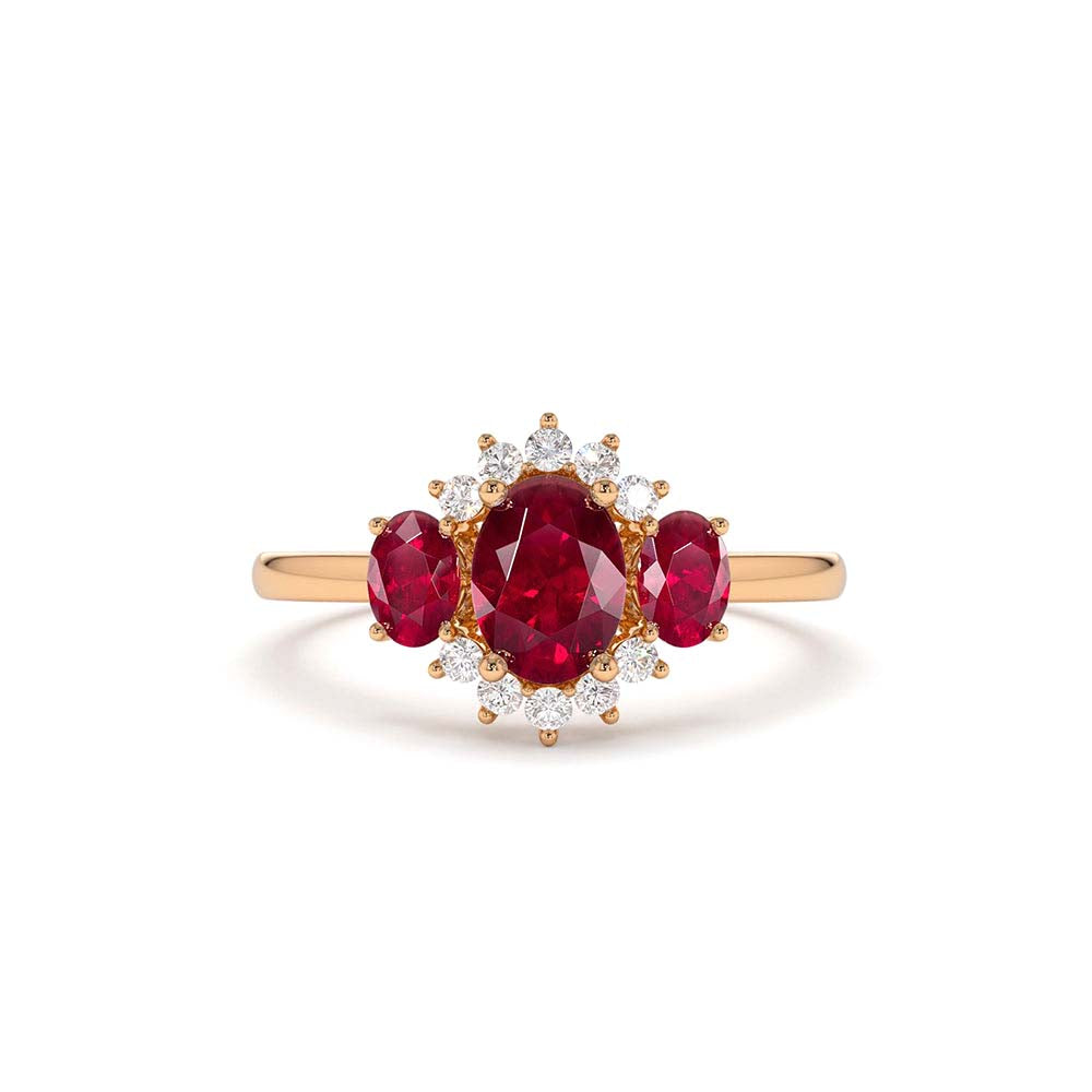 Three Stone Ruby Cluster Ring in 14K Gold — view 5