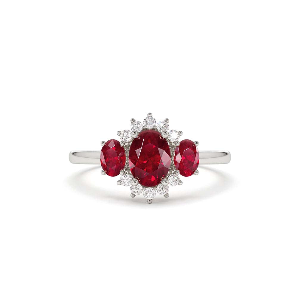 Three Stone Ruby Cluster Ring in 14K Gold — view 4