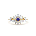 Baguette Diamond Ring with Square Sapphire in 14K Gold — view 1