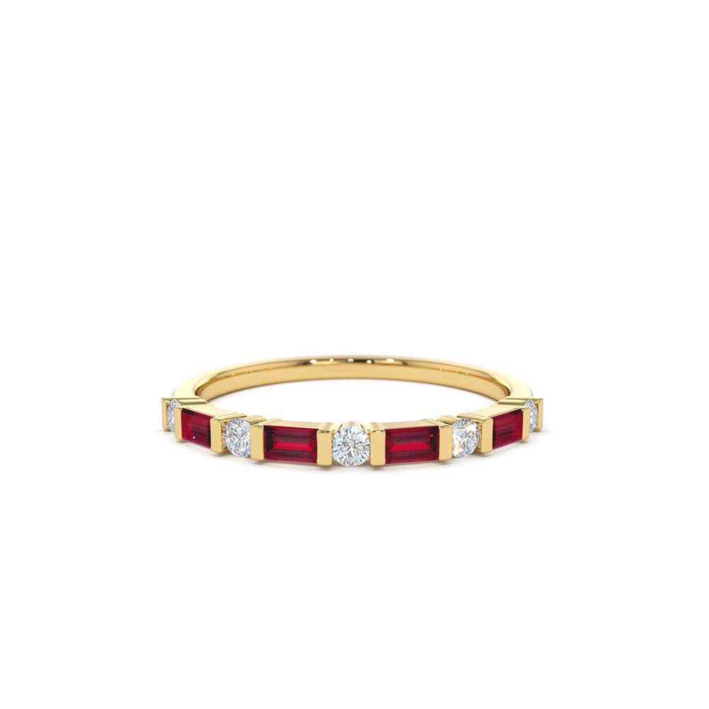 Ruby Baguette and Diamond Stackable Wedding Ring in 14K Gold — view 1