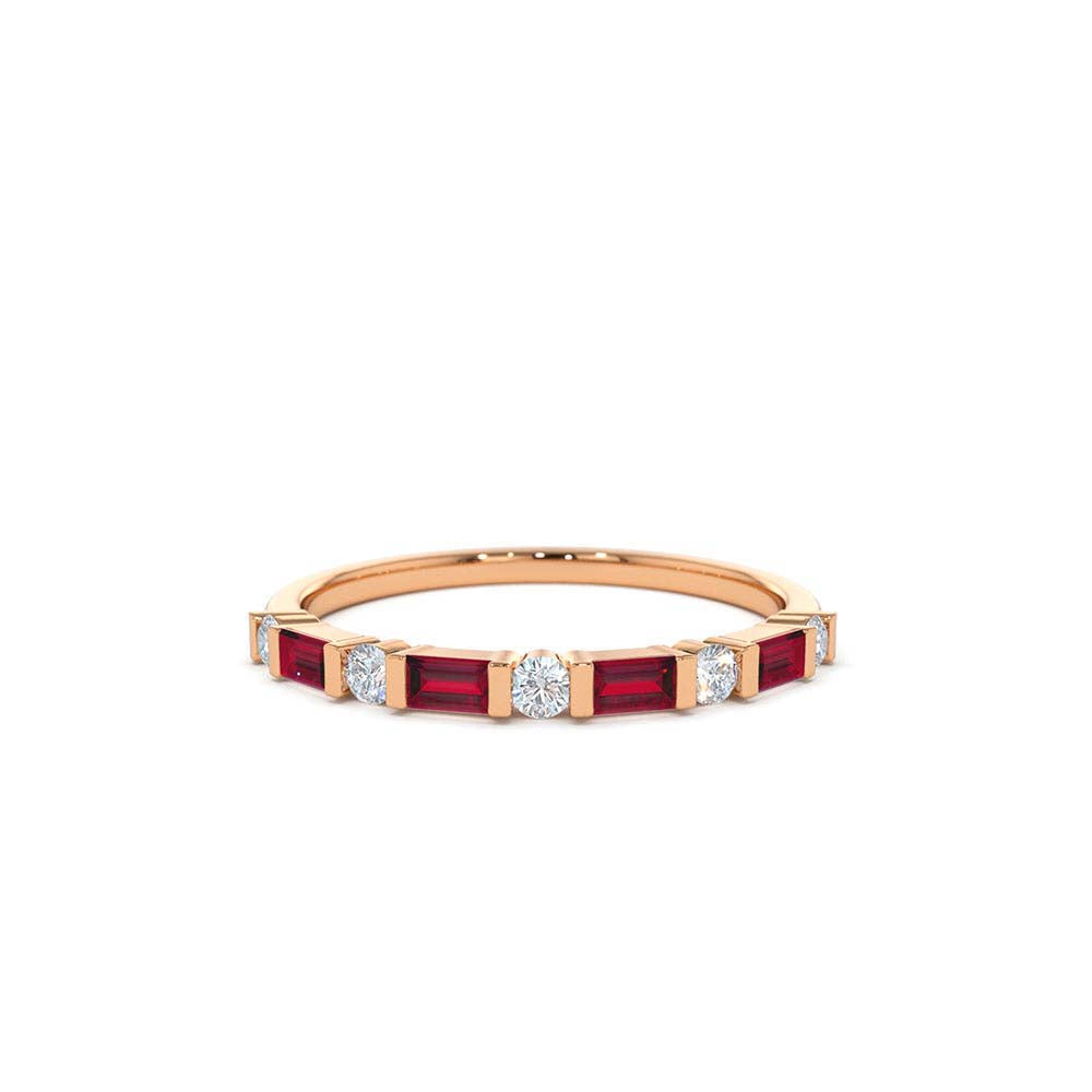 Ruby Baguette and Diamond Stackable Wedding Ring in 14K Gold — view 5