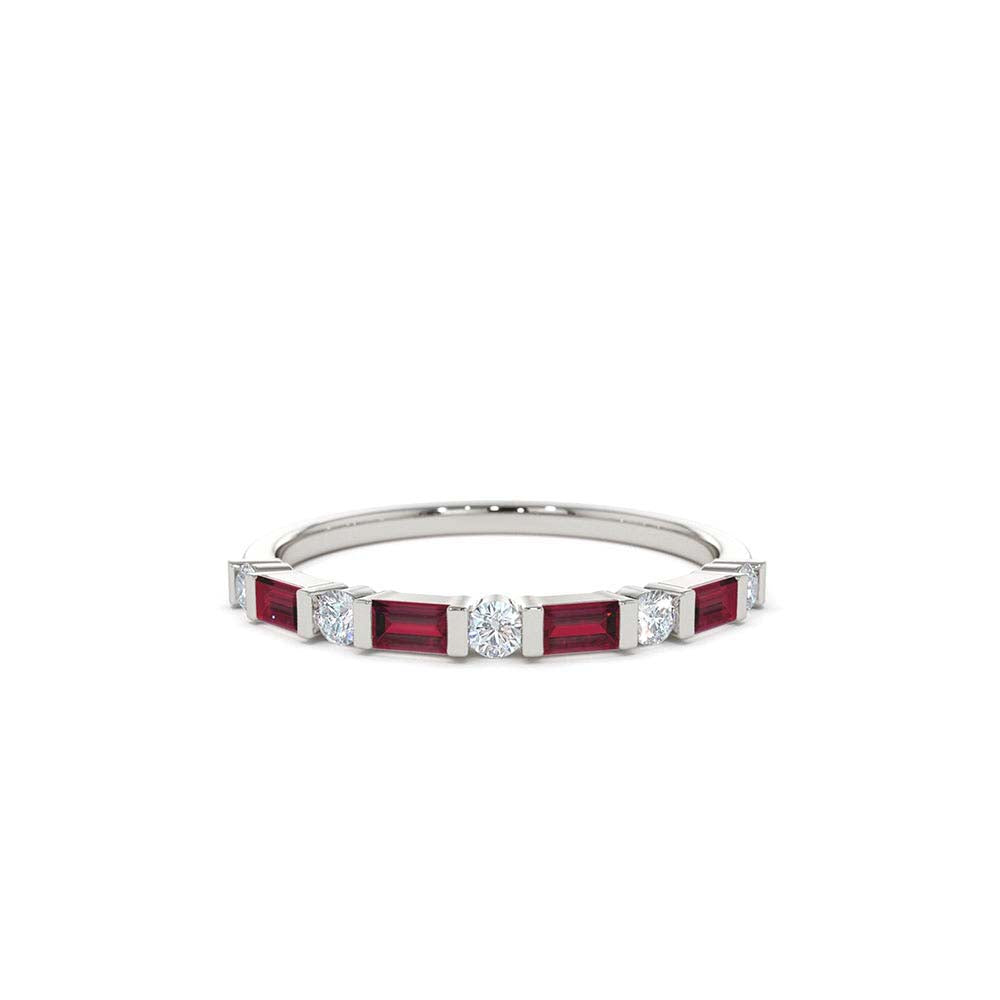 Ruby Baguette and Diamond Stackable Wedding Ring in 14K Gold — view 4