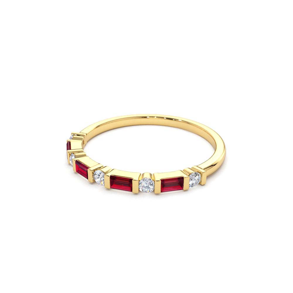 Ruby Baguette and Diamond Stackable Wedding Ring in 14K Gold — view 2