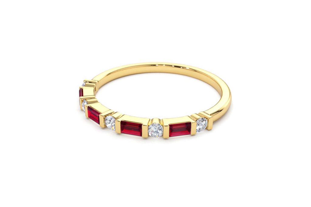 Ruby Baguette and Diamond Stackable Wedding Ring in 14K Gold — view 3
