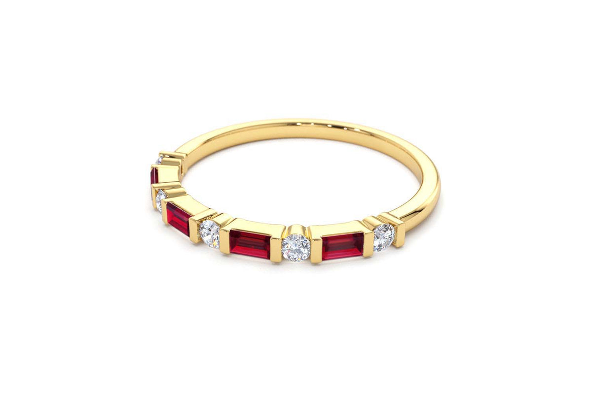 Ruby Baguette and Diamond Stackable Wedding Ring in 14K Gold — view 3