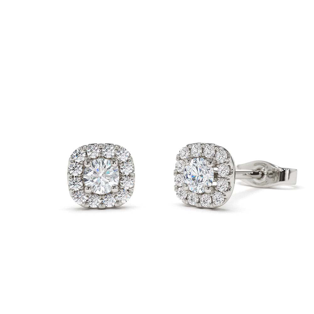 Halo Setting Diamond Studs in 14K Gold — view 2