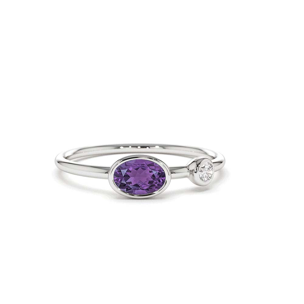 Oval Shape Amethyst and Diamond Ring in 14K Gold — view 3
