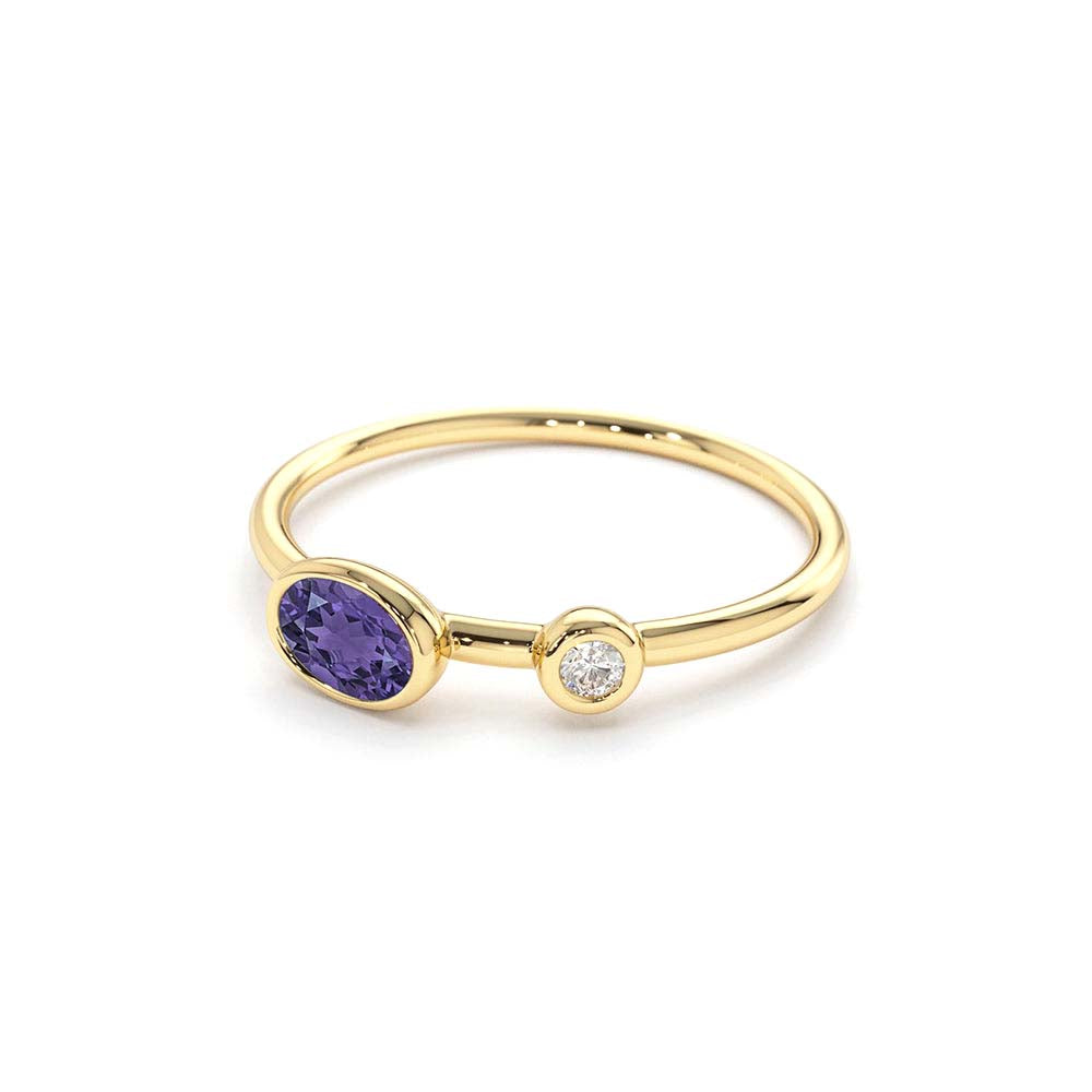 Oval Shape Amethyst and Diamond Ring in 14K Gold — view 2
