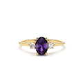 Oval Shape Amethyst and Diamond 3 Stone Ring in 14K Gold — view 1