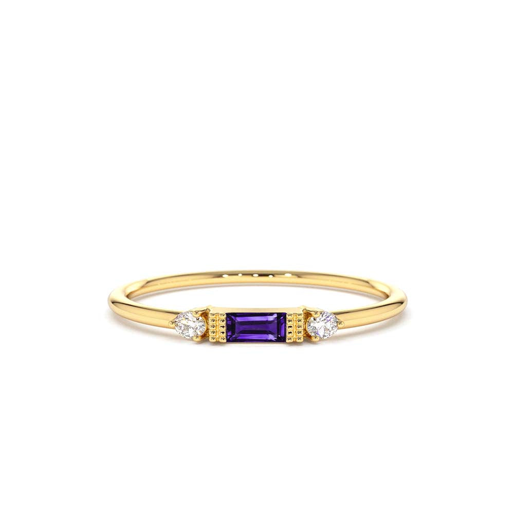 Baguette Amethyst With Diamond Ring in 14K Gold — view 1